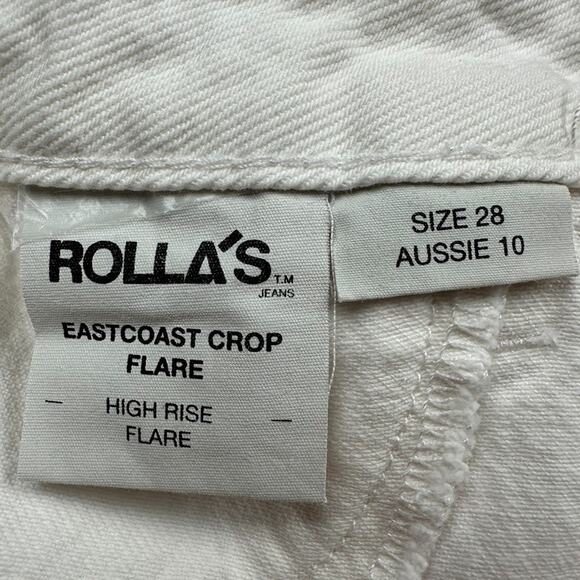 Rollas Jeans Womens 28 White Eastcoast Crop Flare High Rise Button Fly Raw Hem - Picture 7 of 13